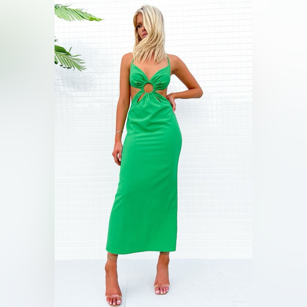 Beginning Boutique Trixy Green Cut Out Maxi Dress